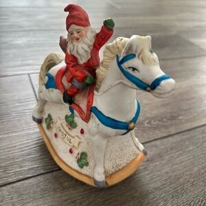 Vintage porcelain music box Santa on Rocking Horse 🎶🎼🎅🐴